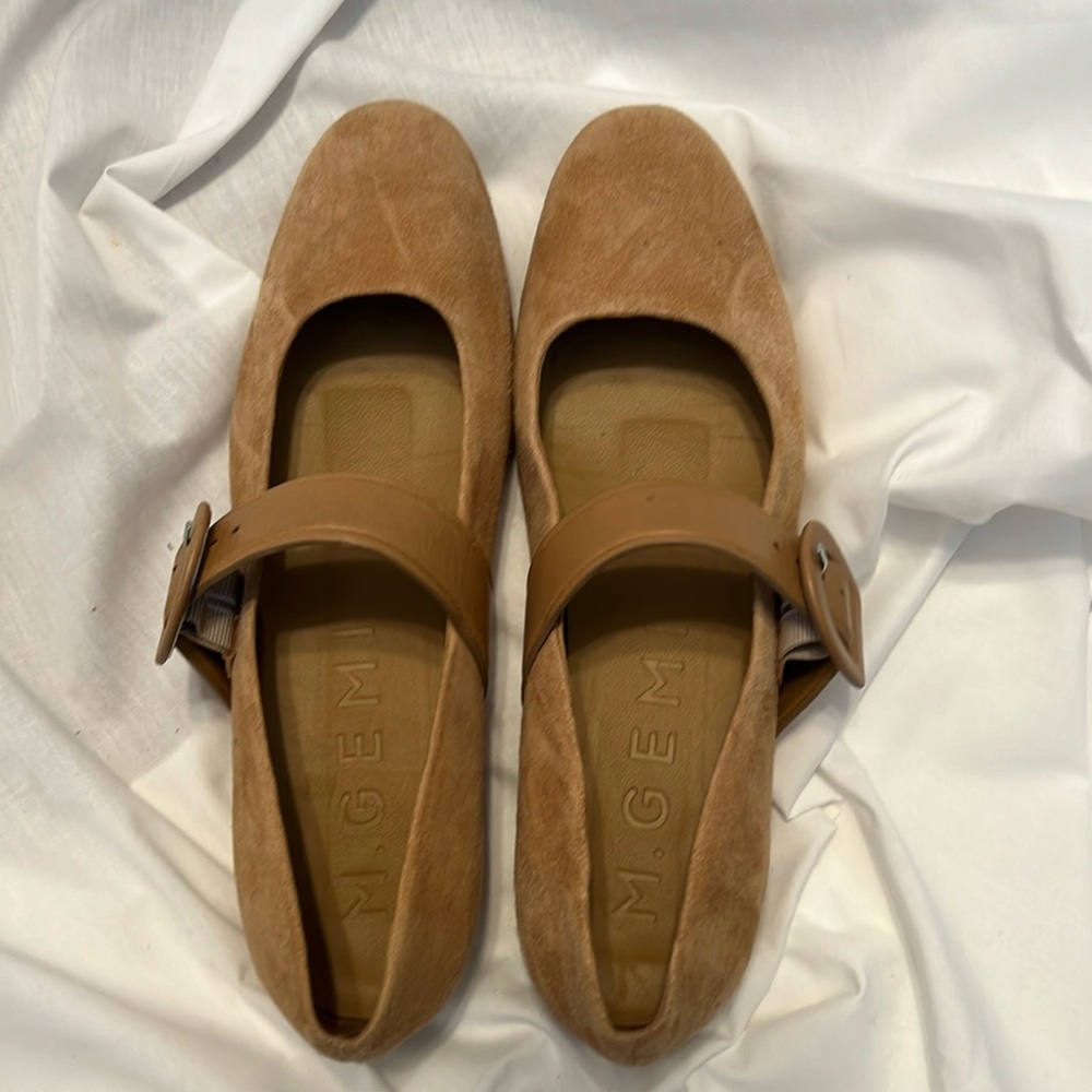 M. GEMI The Adelina Genuine Suede Leather Mary Jane Flats - Fawn, Size 38.5